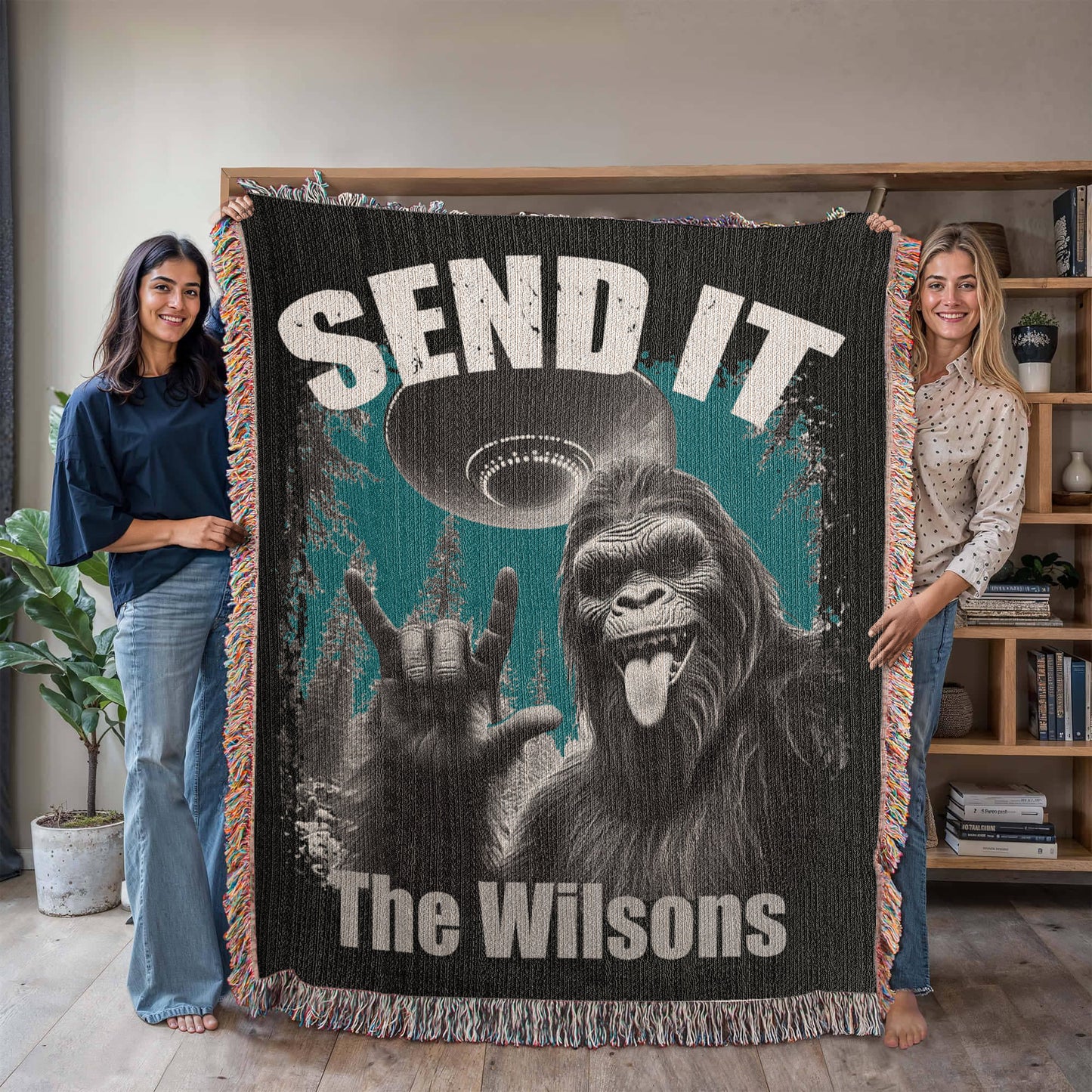 Personalized Bigfoot “Send It” Woven Blanket Custom Funny Gift Throw