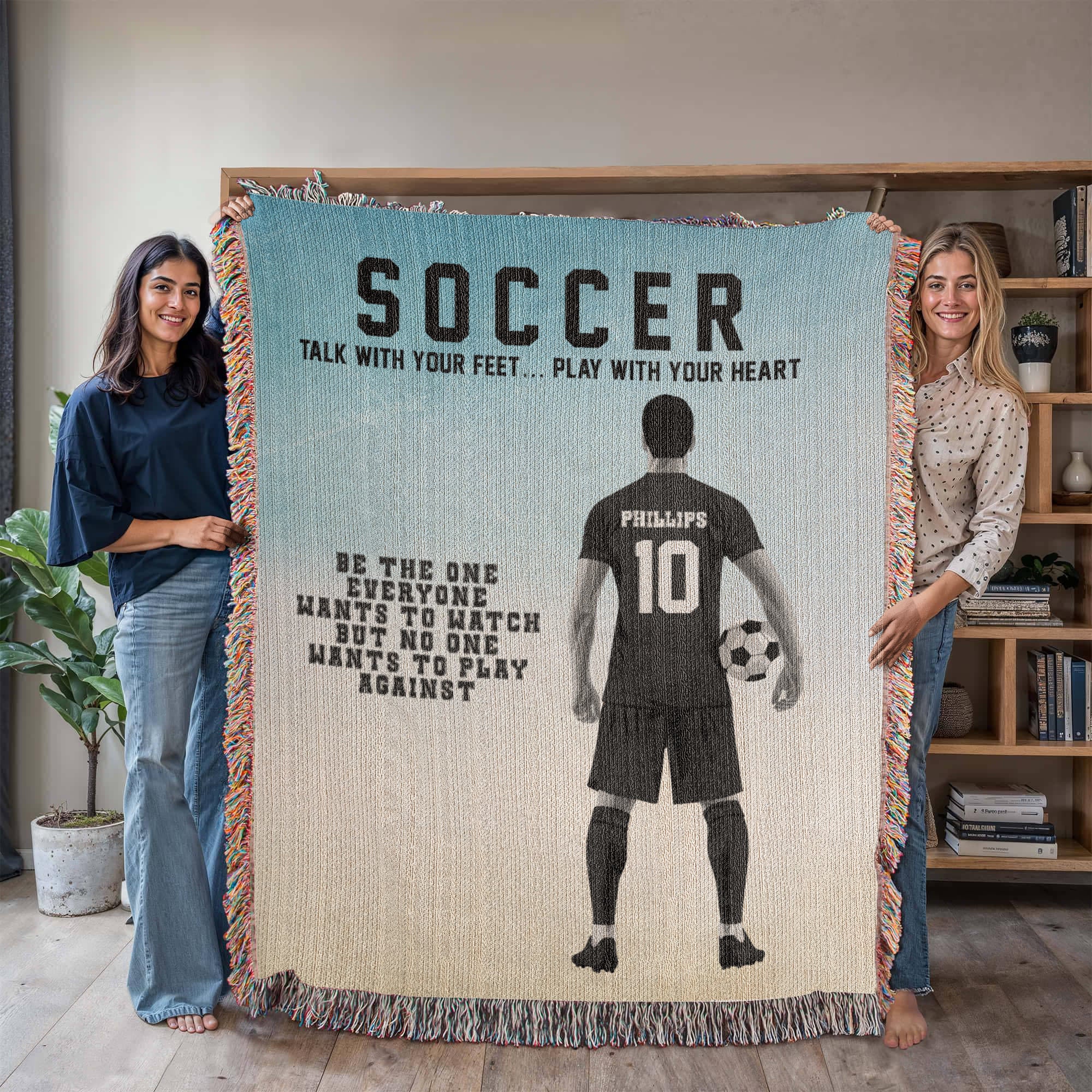 Personalized Boys Soccer Woven Blanket – Custom Soccer Gift, Fleece/Sherpa Throw
