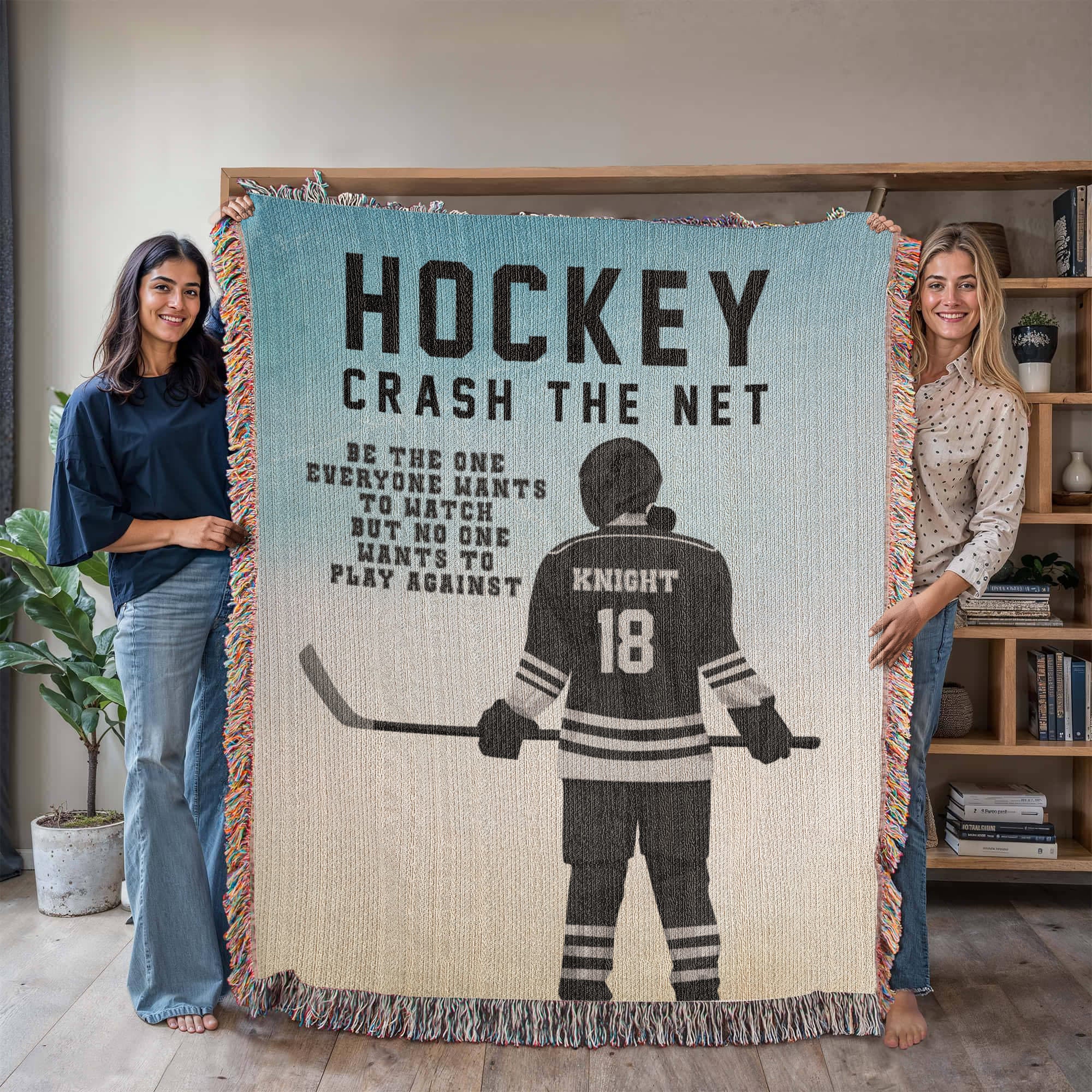 Personalized Girls Hockey Woven Blanket – Custom Gift for Hockey Players, Fleece/Sherpa Throw