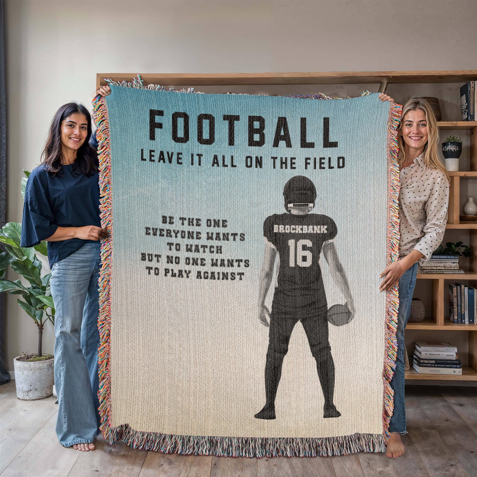 Personalized Football Woven Blanket – Custom Player Gift, Fleece/Sherpa Throw