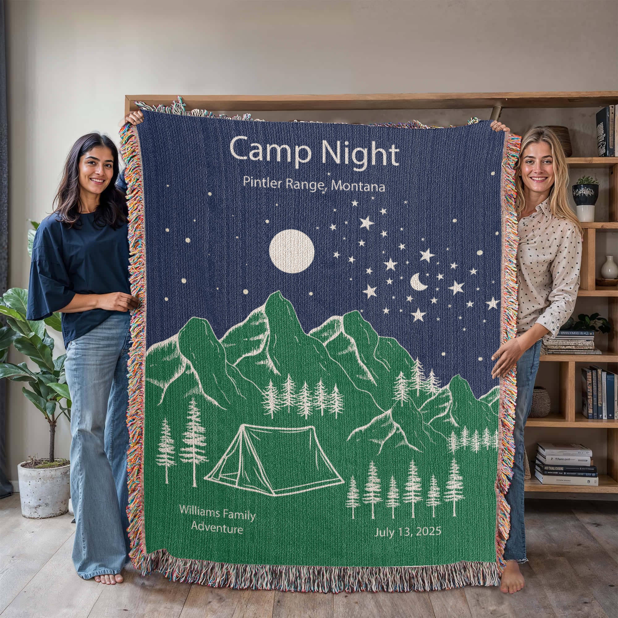 Personalized Camp Night Woven Blanket – Custom Tent Camping Gift, Fleece/Sherpa Throw