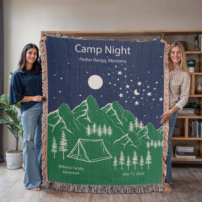 Personalized Camp Night Woven Blanket Custom Tent Camping Gift Throw