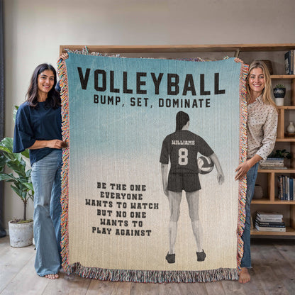 Personalized Girls Volleyball Woven Blanket Custom Sports Gift Throw