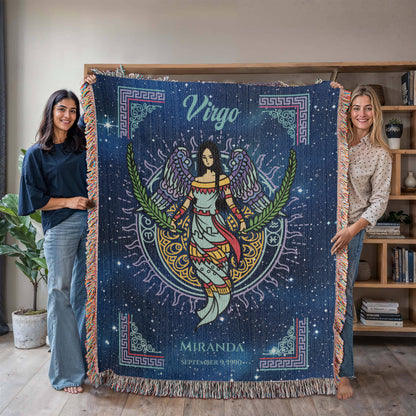 Personalized Virgo Zodiac Woven Blanket Astrology Gift, Custom Throw