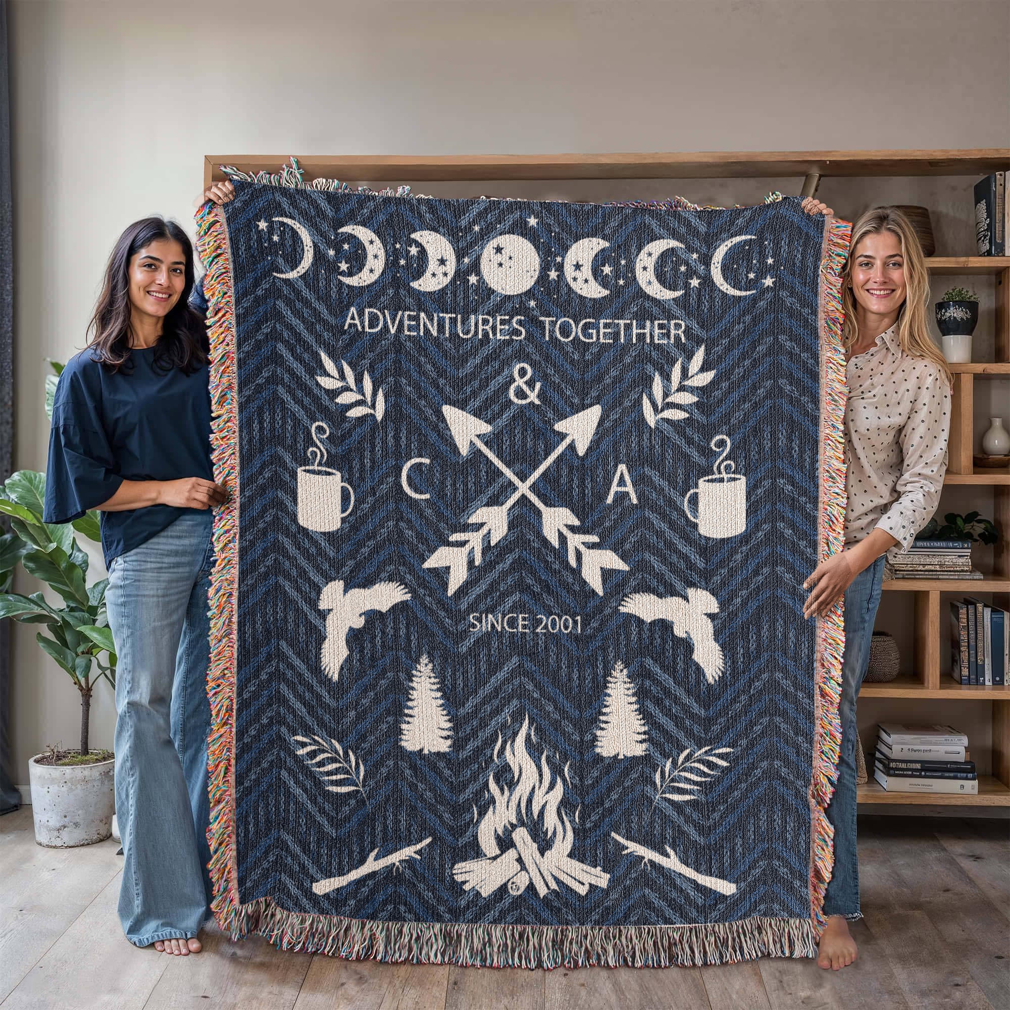 Personalized Camping Woven Blanket – Adventure Together Gift, Custom Fleece/Sherpa Throw