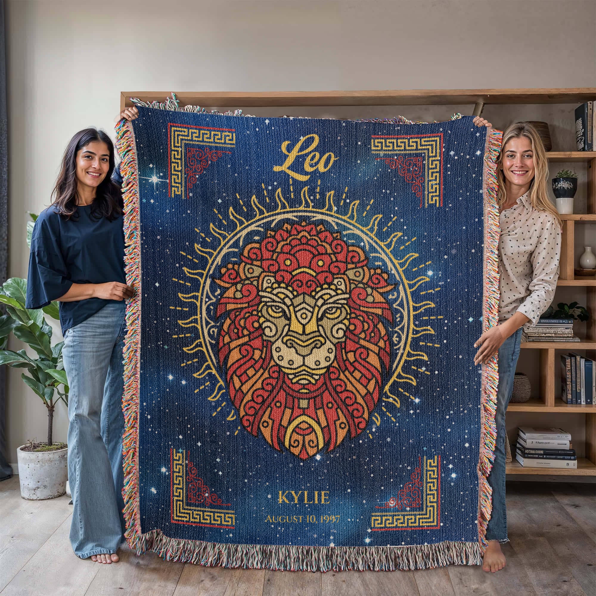 Personalized Leo Zodiac Woven Blanket – Astrology Gift, Custom Fleece/Sherpa Throw