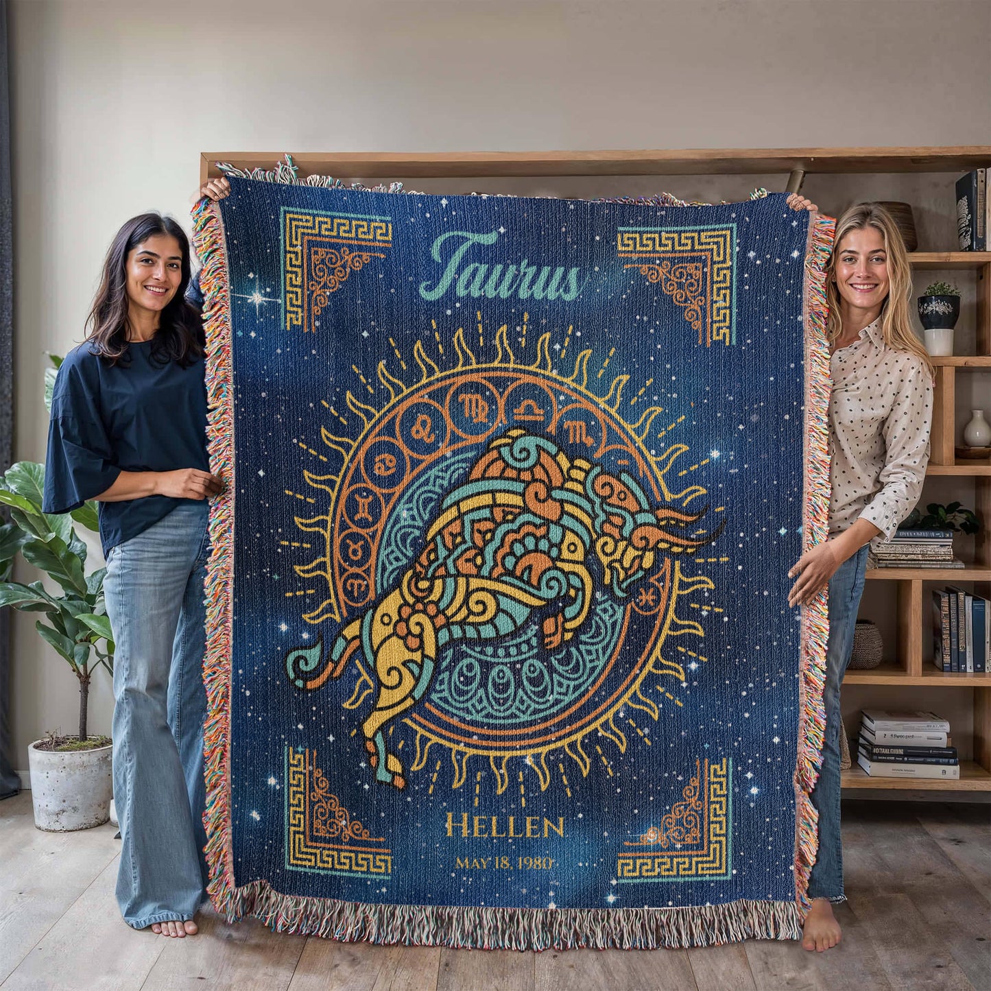 Personalized Taurus Zodiac Woven Blanket Astrology Gift Custom Throw