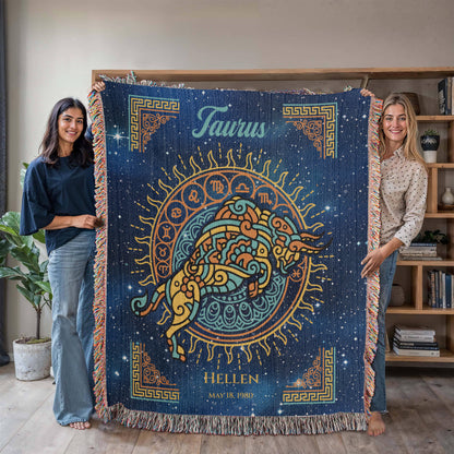 Personalized Taurus Zodiac Woven Blanket Astrology Gift Custom Throw