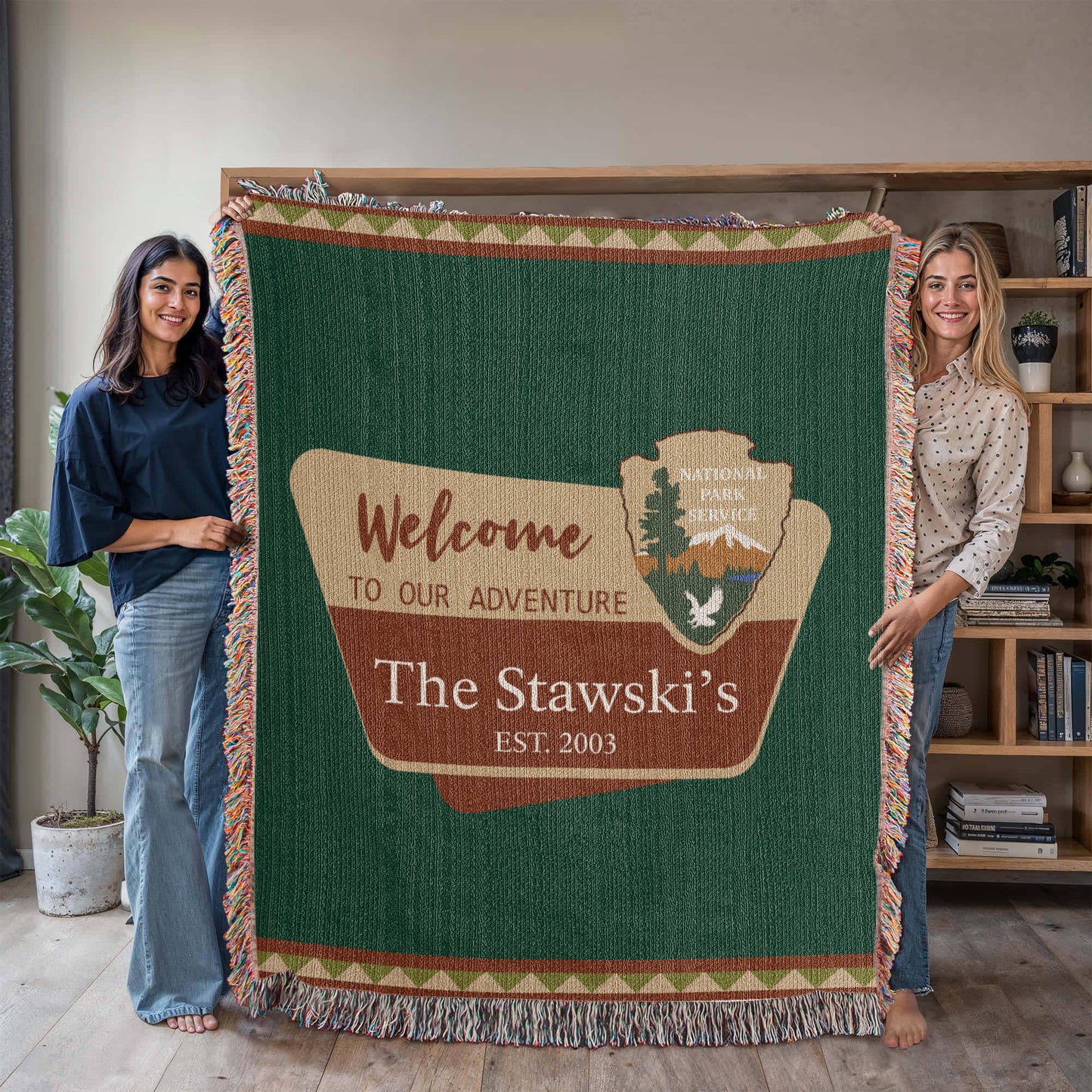 Personalized National Park Camping Woven Blanket Custom Family Adventure Throw