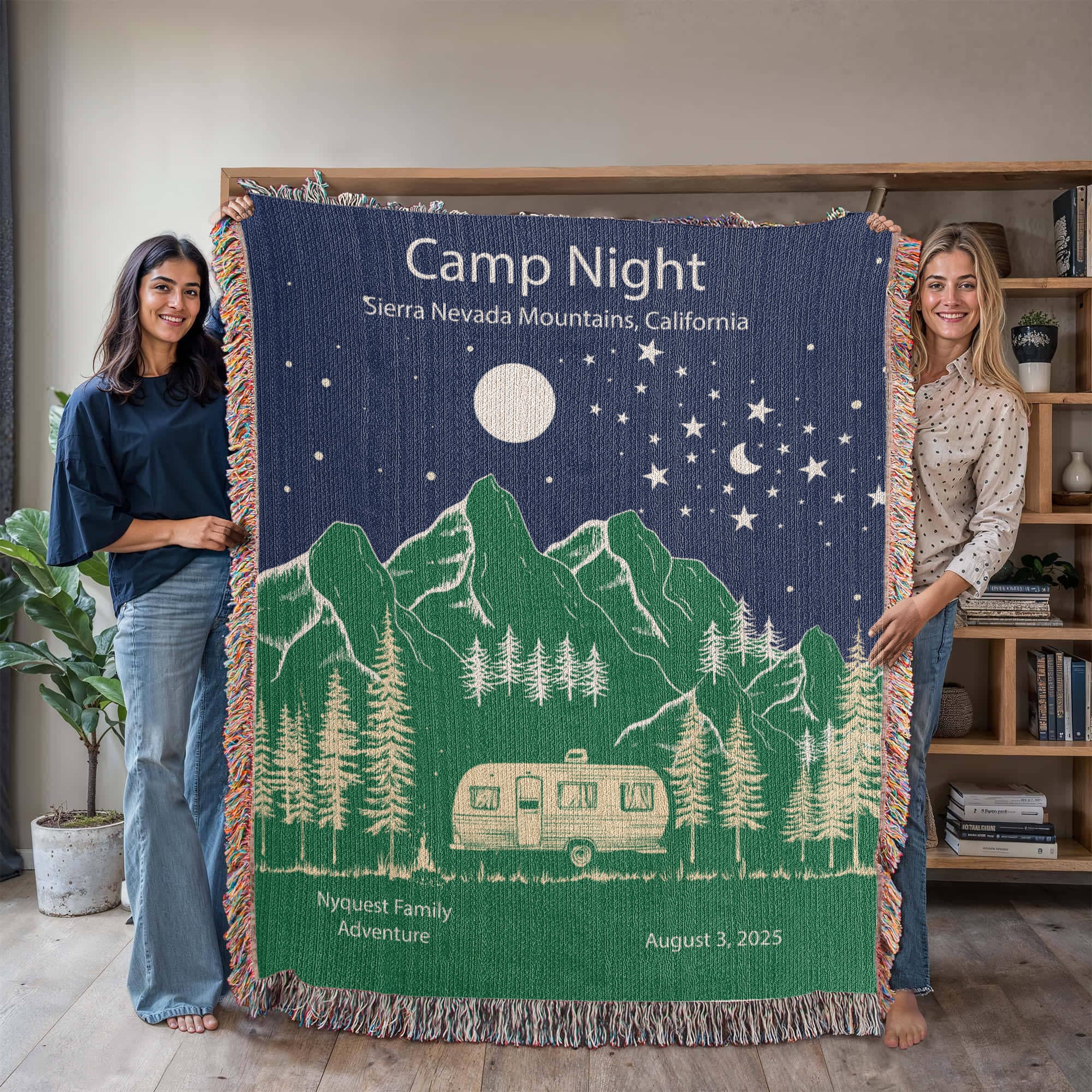 Personalized Camper Night Woven Blanket – Custom RV Adventure Gift, Fleece/Sherpa Throw