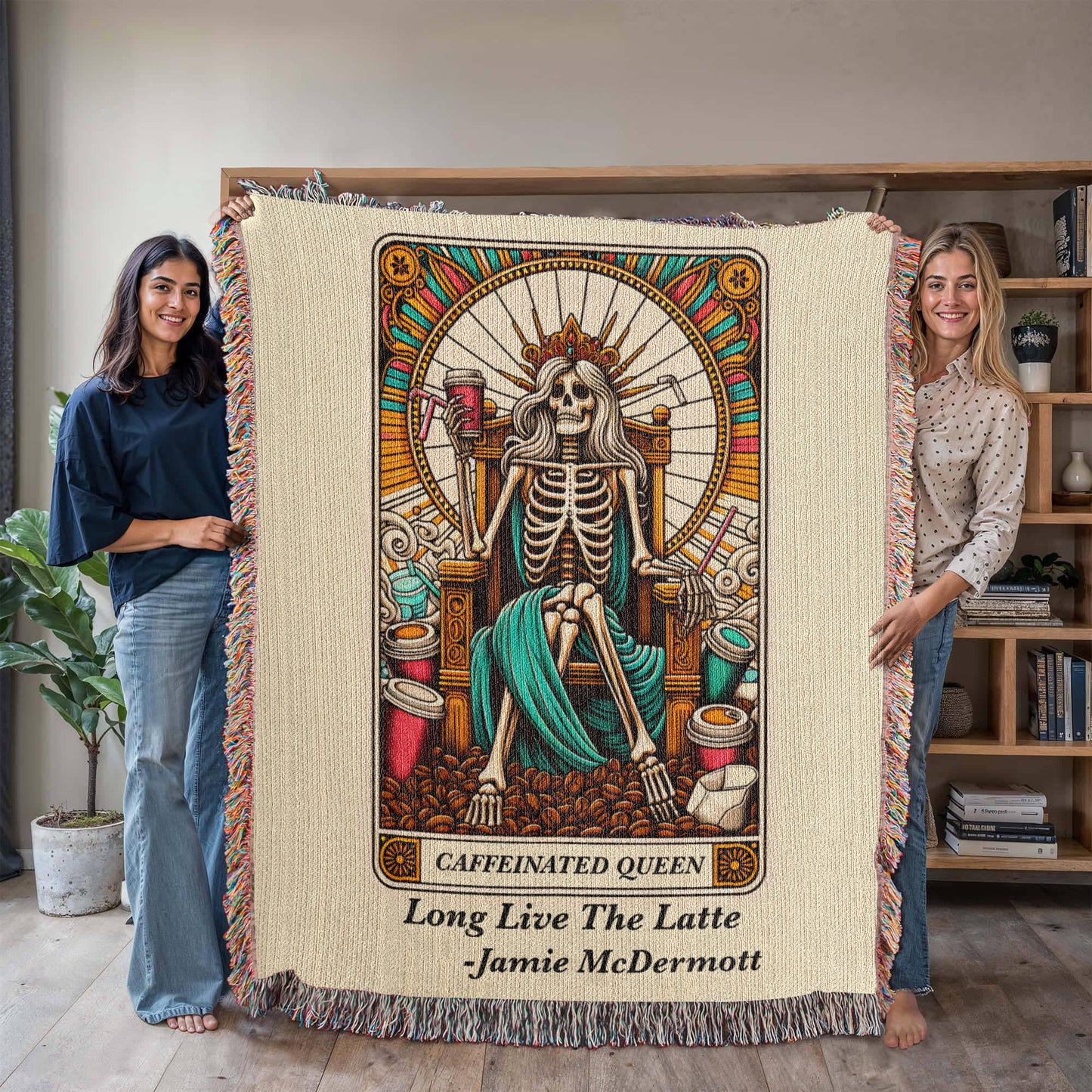 Personalized Caffeinated Queen Tarot Card Woven Blanket Custom Gift Throw