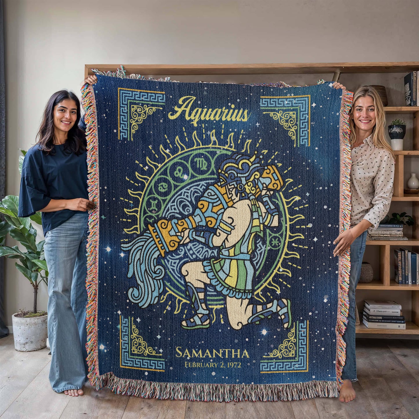 Personalized Aquarius Zodiac Woven Blanket Astrology Gift Custom Throw