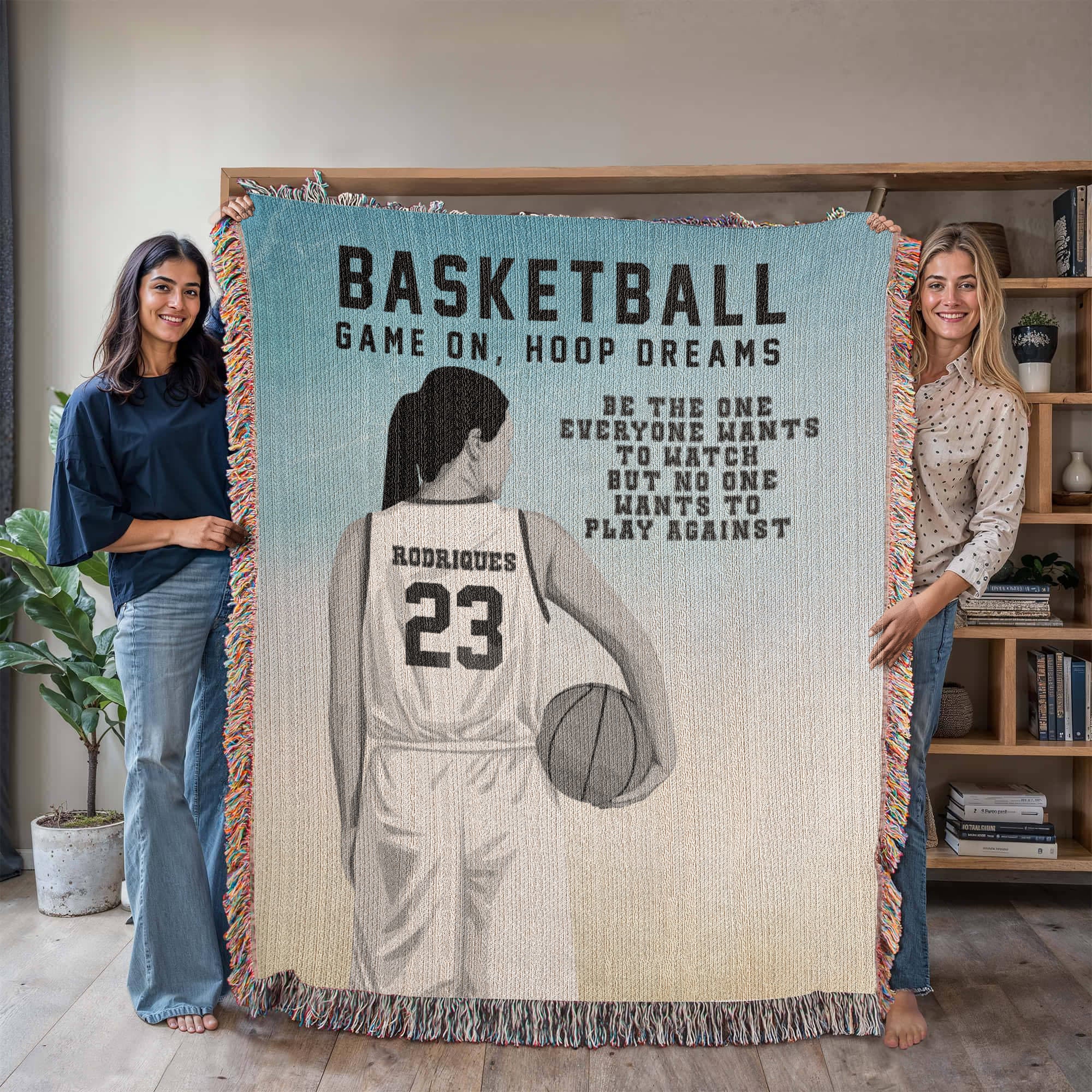 Personalized Girls Basketball Woven Blanket – Custom Baller Gift, Fleece/Sherpa Throw
