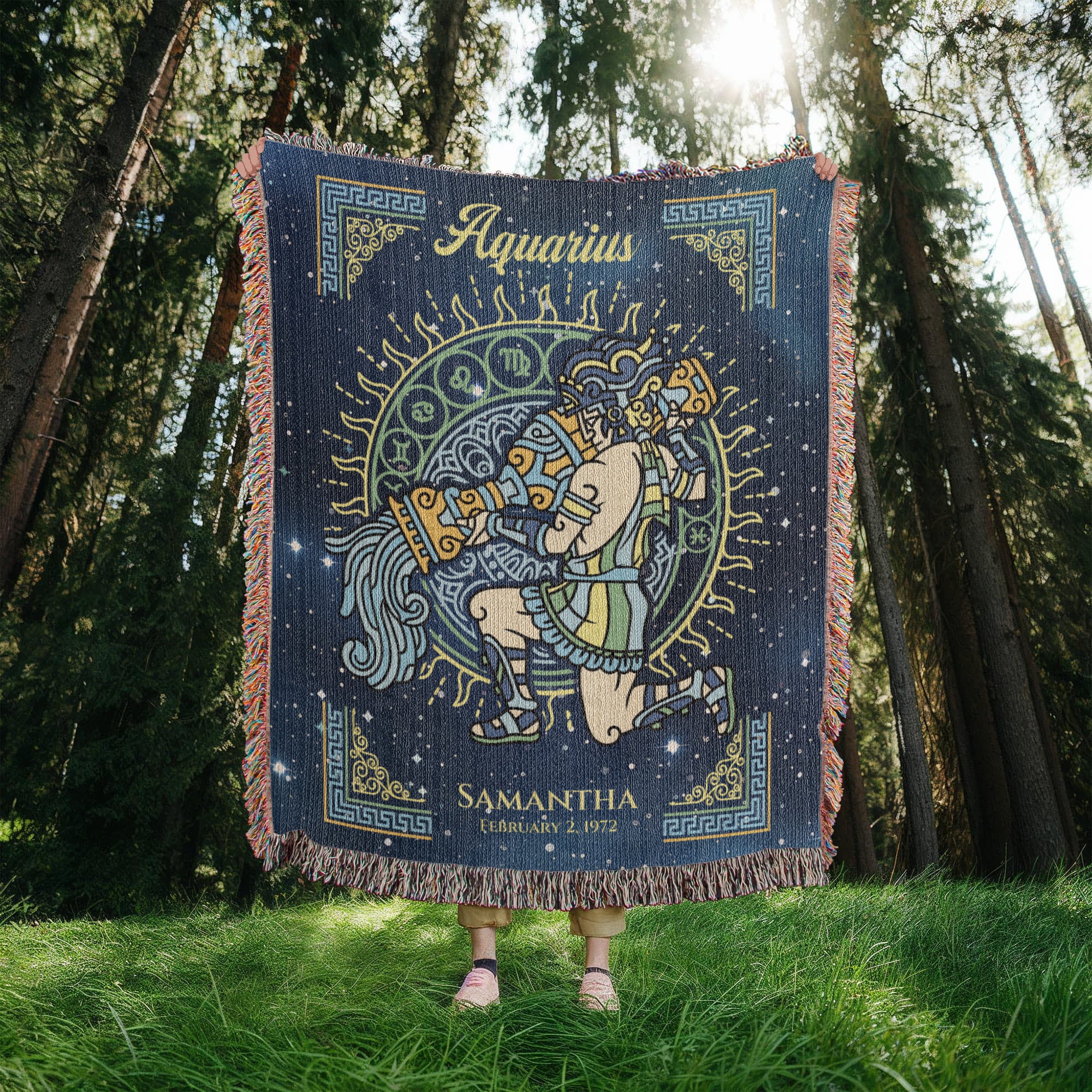 Personalized Aquarius Zodiac Woven Blanket – Astrology Gift, Custom Fleece/Sherpa Throw