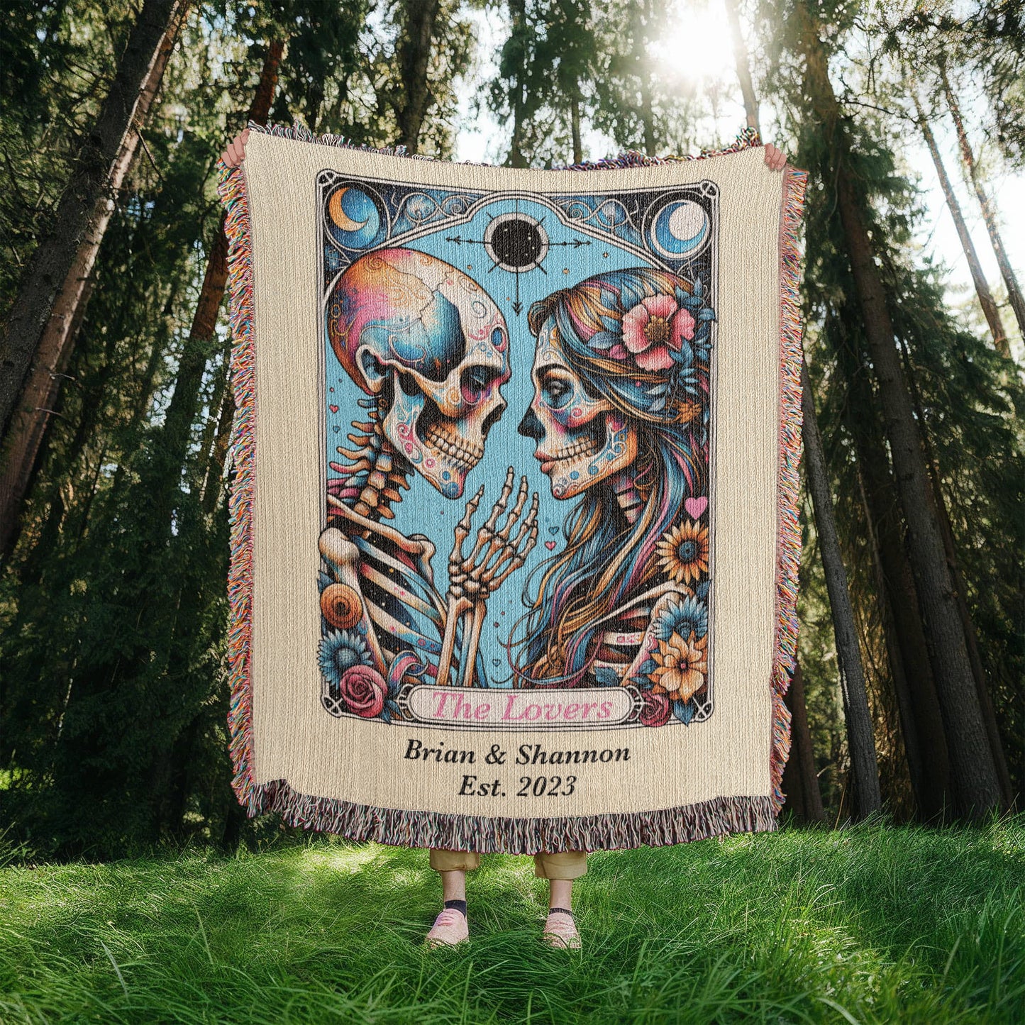 Personalized The Lovers Tarot Card Woven Blanket Custom Couple Gift Throw