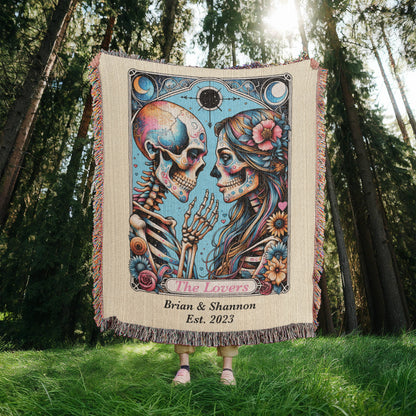 Personalized The Lovers Tarot Card Woven Blanket Custom Couple Gift Throw