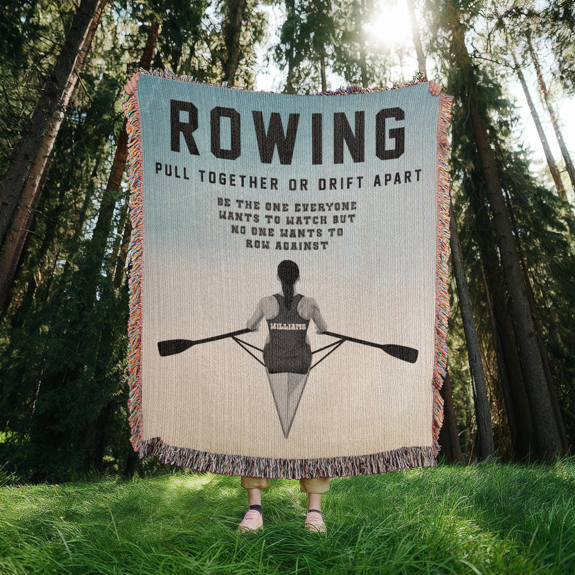 Personalized Womens Rowing Woven Blanket Custom Rower Gift Throw