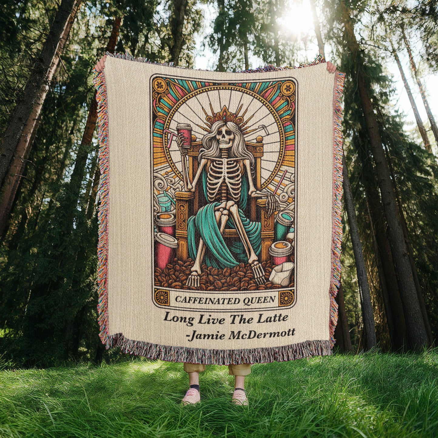 Personalized Caffeinated Queen Tarot Card Woven Blanket Custom Gift Throw