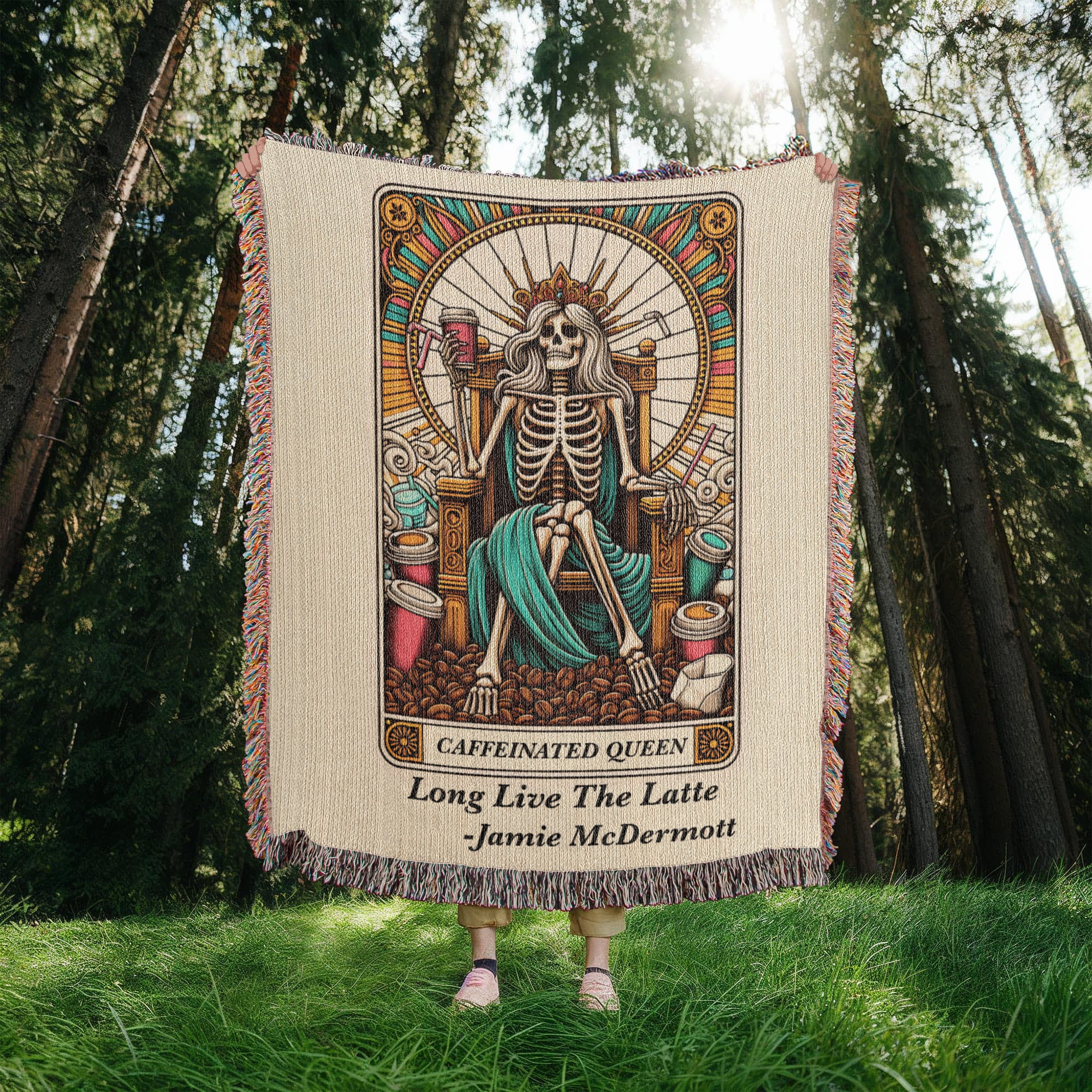 Personalized Caffeinated Queen Tarot Card Woven Blanket – Custom Gift, Fleece/Sherpa Throw