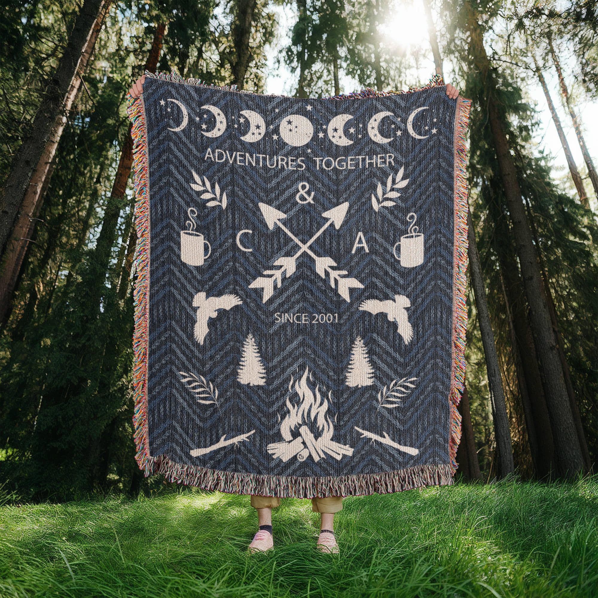 Personalized Camping Woven Blanket – Adventure Together Gift, Custom Fleece/Sherpa Throw