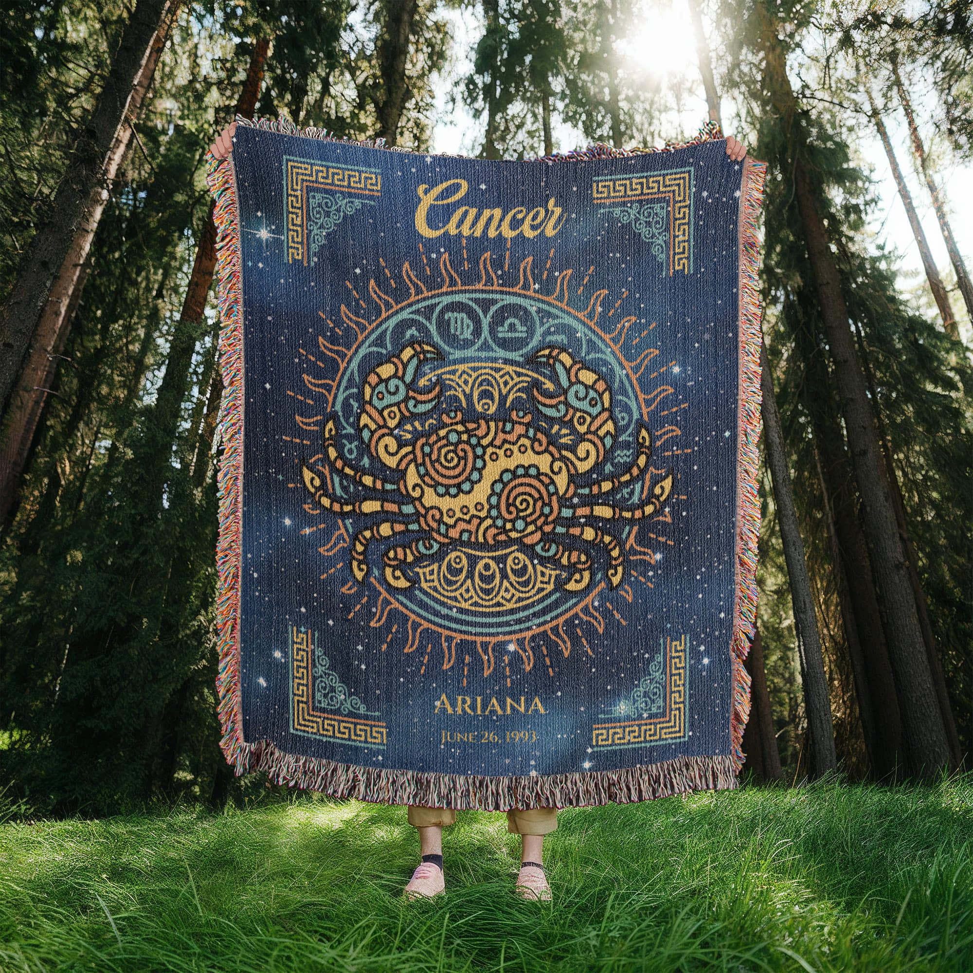 Personalized Cancer Zodiac Woven Blanket – Astrology Gift, Custom Fleece/Sherpa Throw
