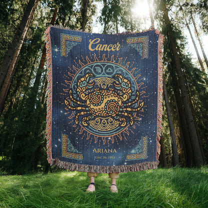Personalized Cancer Zodiac Woven Blanket Astrology Gift Custom Throw