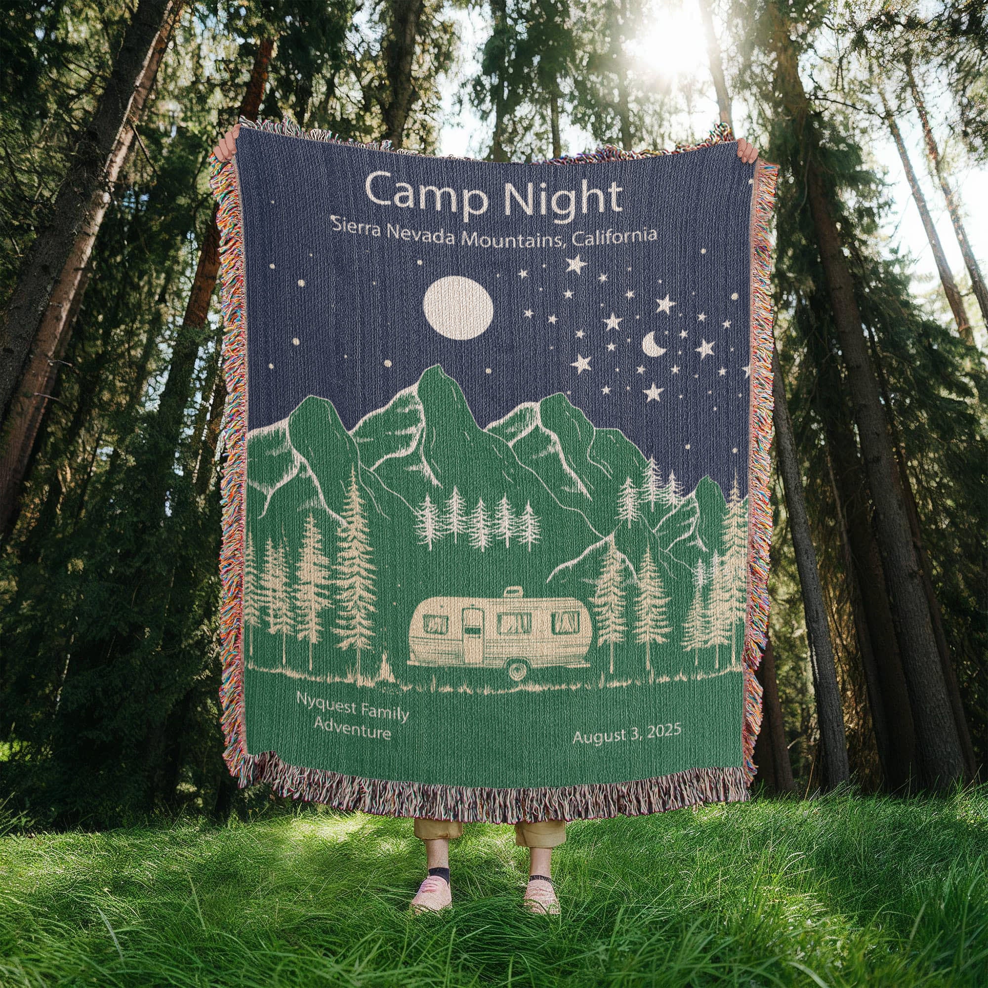Personalized Camper Night Woven Blanket – Custom RV Adventure Gift, Fleece/Sherpa Throw