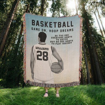Personalized Basketball Woven Blanket Boys Basketball Gift Custom Throw