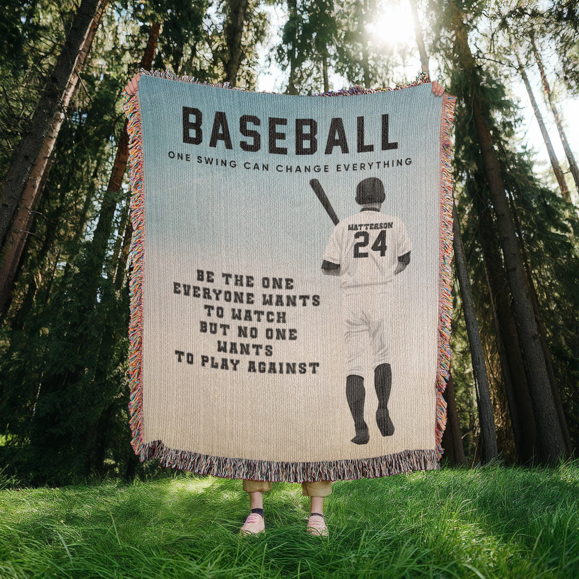 Personalized Baseball Woven Blanket – Boys Baseball Gift, Custom Fleece/Sherpa Throw