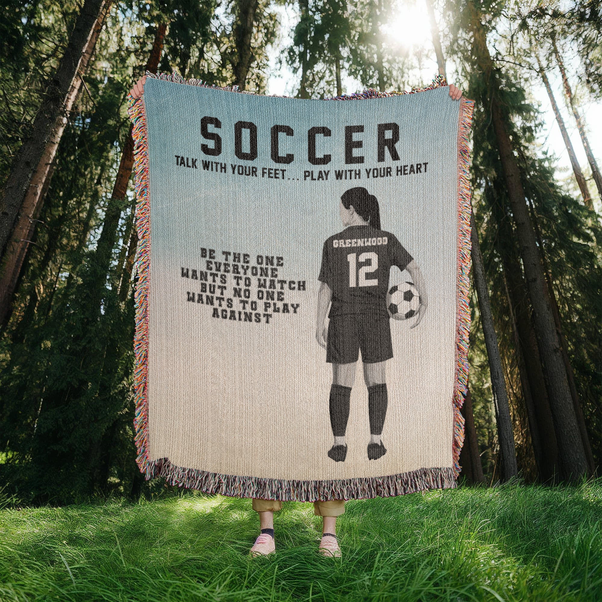 Personalized Girls Soccer Woven Blanket – Custom Soccer Gift, Fleece/Sherpa Throw