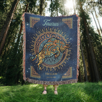Personalized Taurus Zodiac Woven Blanket Astrology Gift Custom Throw