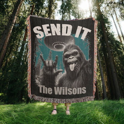 Personalized Bigfoot “Send It” Woven Blanket Custom Funny Gift Throw