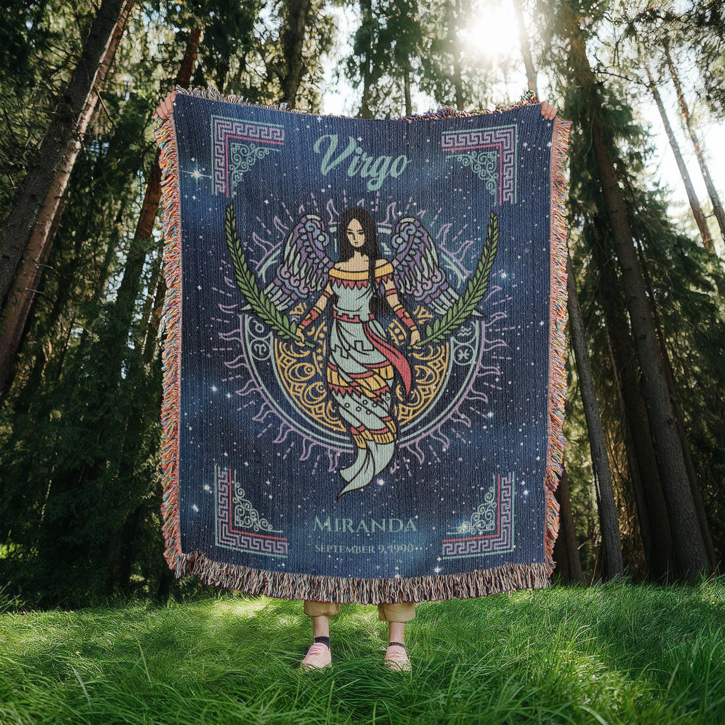 Personalized Virgo Zodiac Woven Blanket Astrology Gift, Custom Throw
