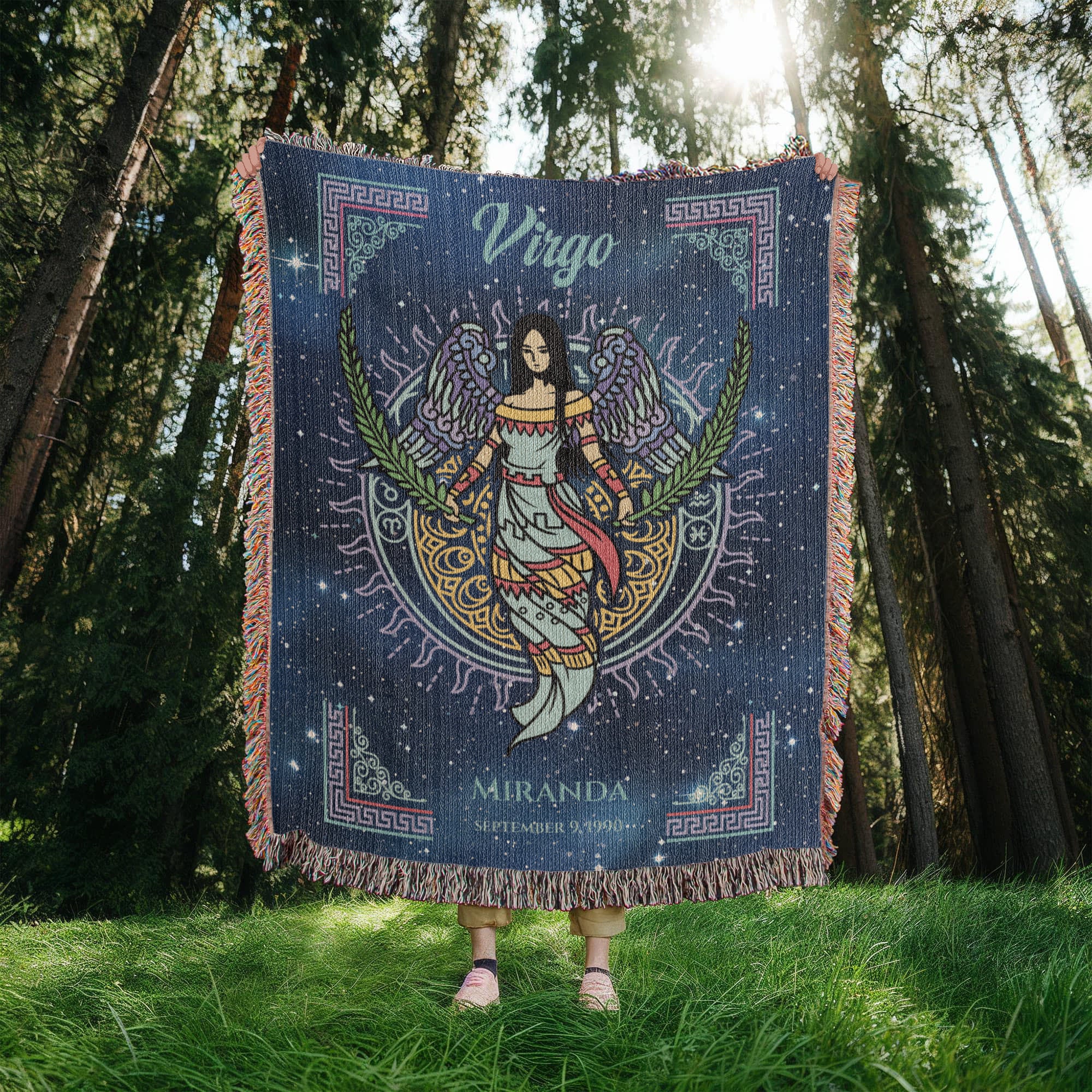 Personalized Virgo Zodiac Woven Blanket Astrology Gift, Custom Throw