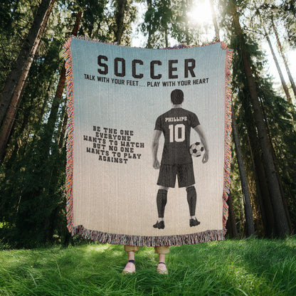 Personalized Boys Soccer Woven Blanket Custom Soccer Gift Throw