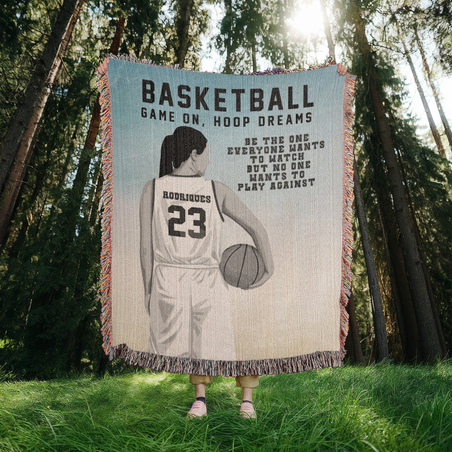 Personalized Girls Basketball Woven Blanket Custom Baller Gift Throw