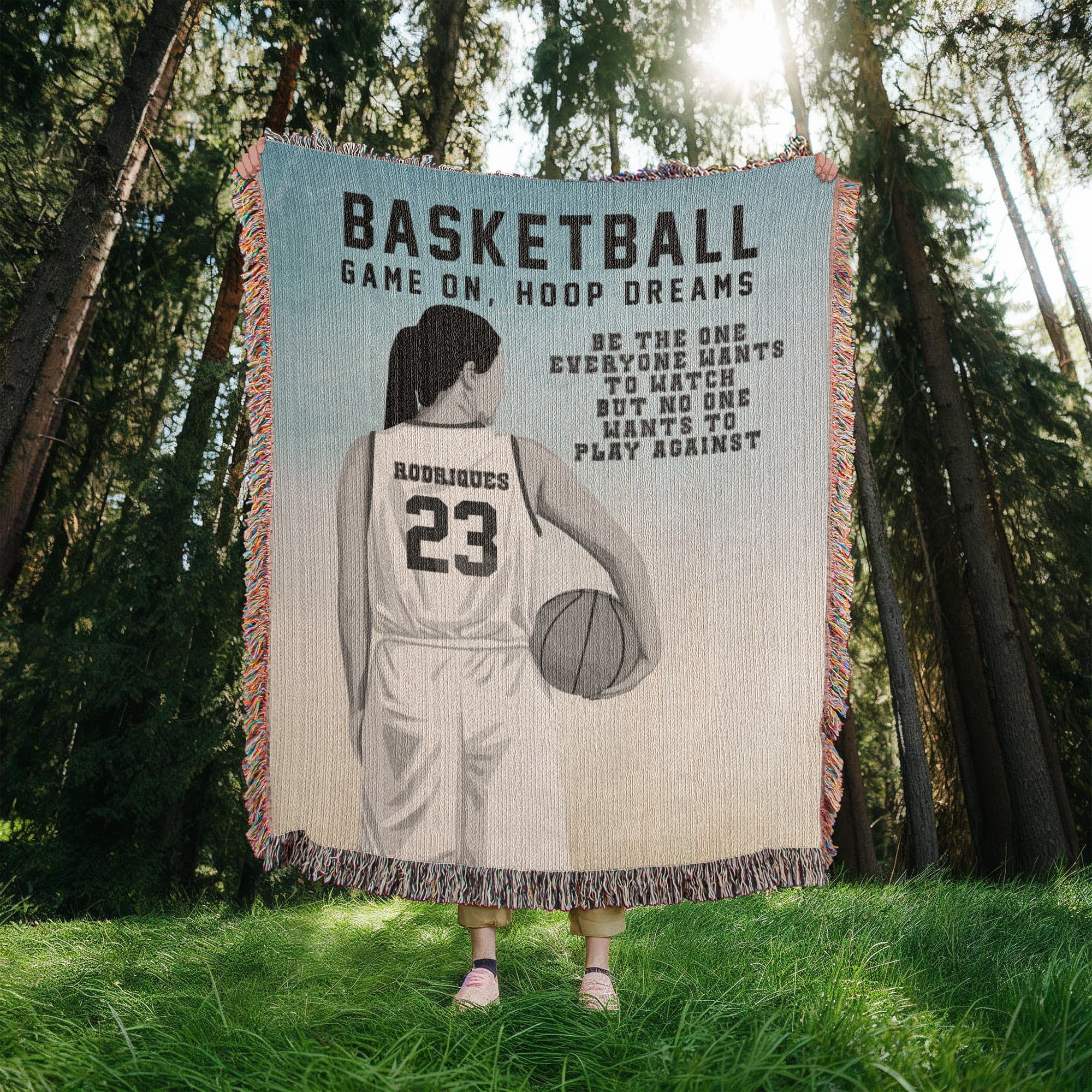 Personalized Girls Basketball Woven Blanket – Custom Baller Gift, Fleece/Sherpa Throw