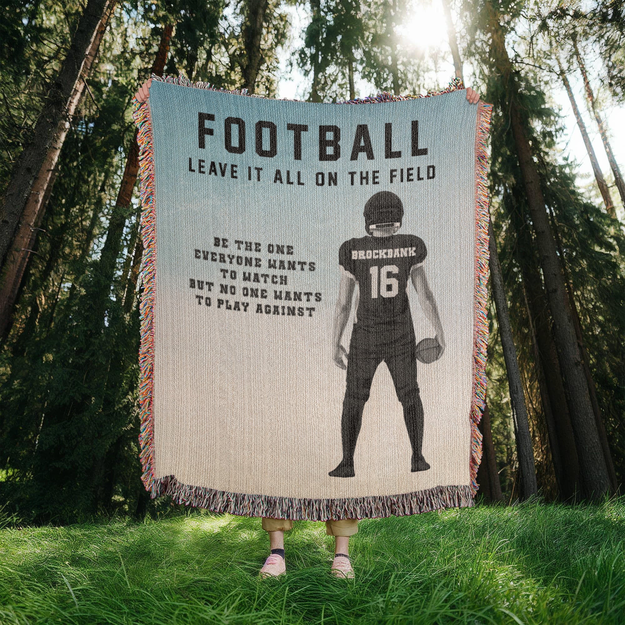 Personalized Football Woven Blanket – Custom Player Gift, Fleece/Sherpa Throw