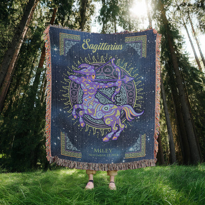 Personalized Sagittarius Zodiac Woven Blanket Astrology Gift Custom Throw