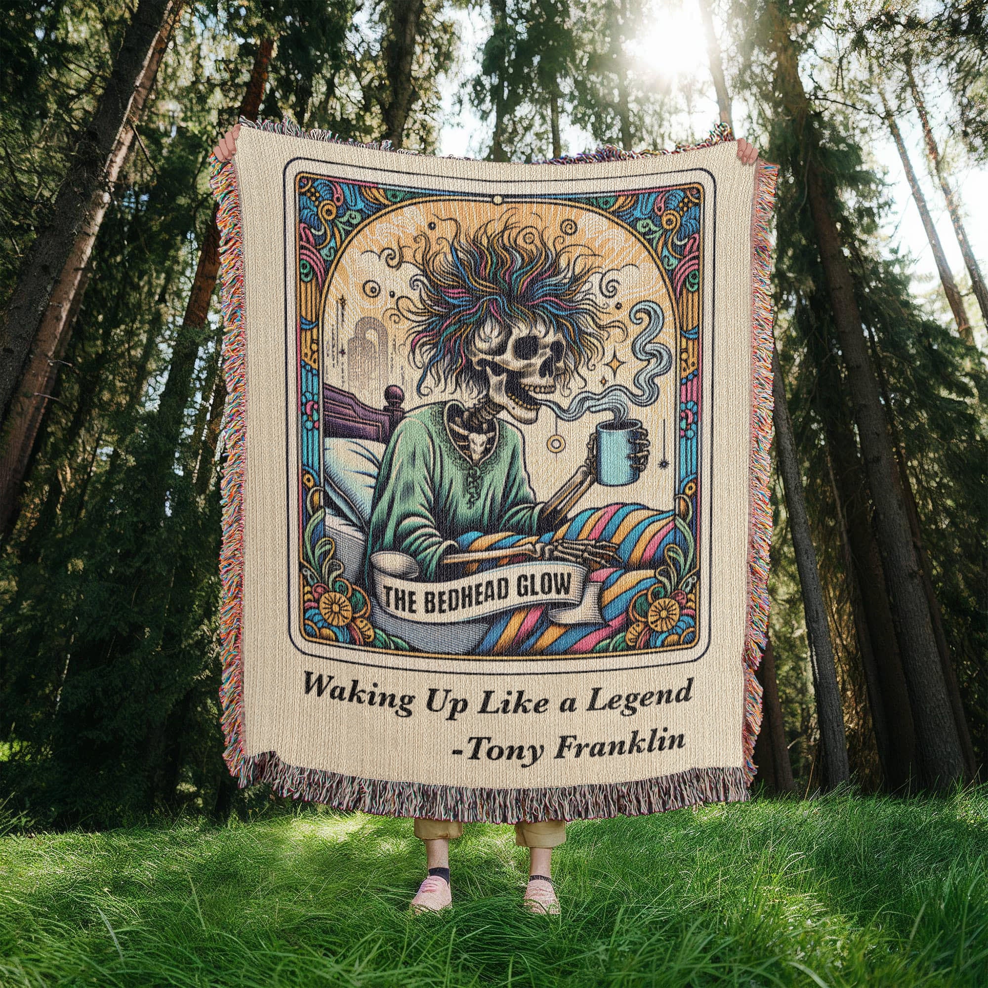 Personalized Bedhead Glow Tarot Card Woven Blanket – Custom Skeleton Gift, Fleece/Sherpa Throw