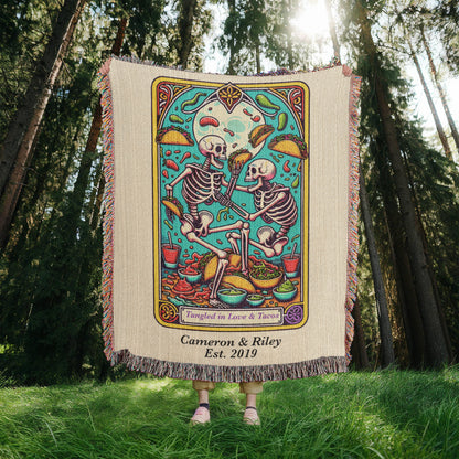 Personalized Love and Tacos Tarot Card Woven Blanket Custom Couple Gift Throw