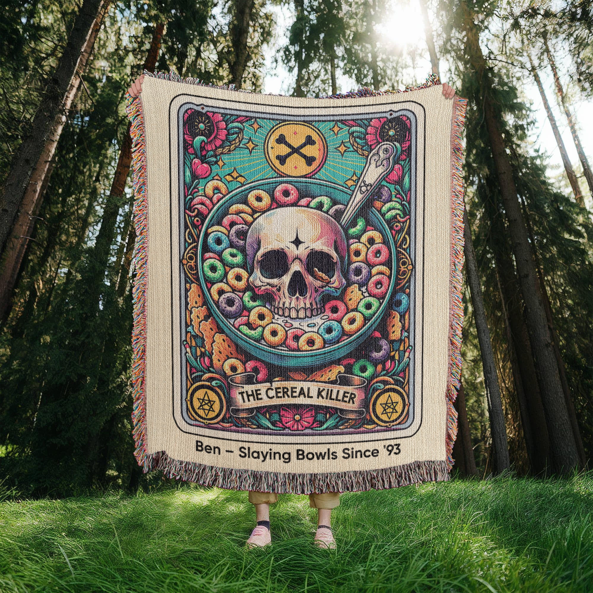 Personalized Cereal Killer Tarot Card Woven Blanket – Custom Funny Gift, Fleece/Sherpa Throw