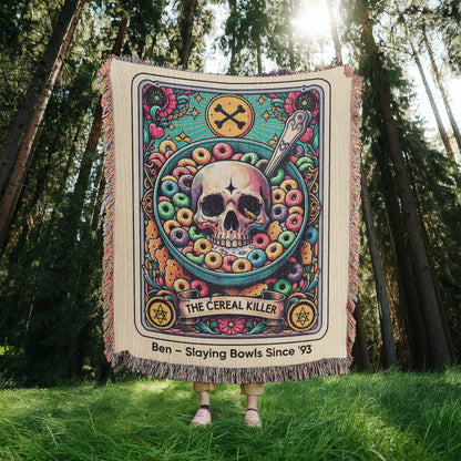 Personalized Cereal Killer Tarot Card Woven Blanket Custom Funny Gift Throw