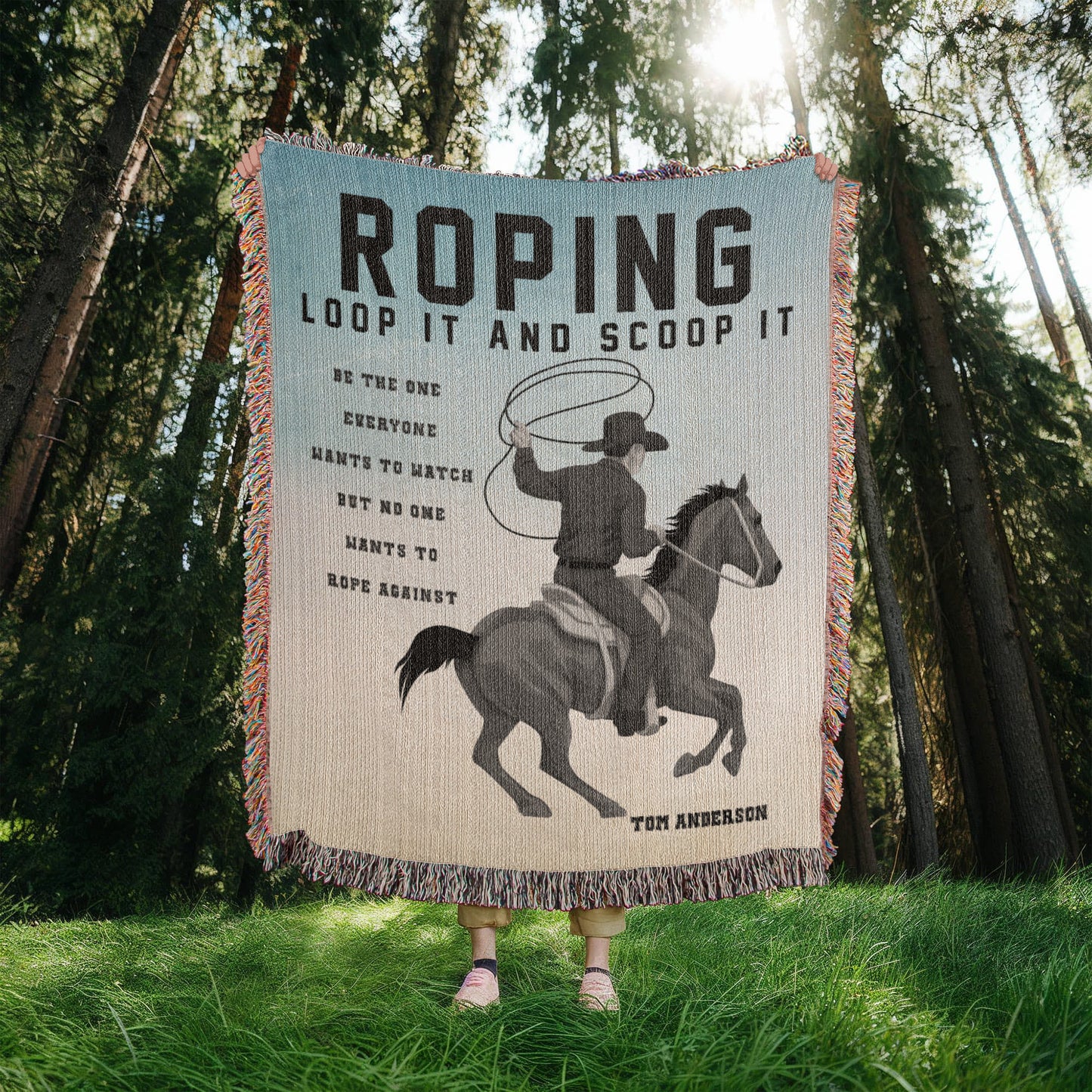 Personalized Roping Cowboy Woven Blanket Rodeo Gift Custom Throw