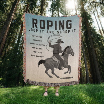 Personalized Roping Cowboy Woven Blanket Rodeo Gift Custom Throw