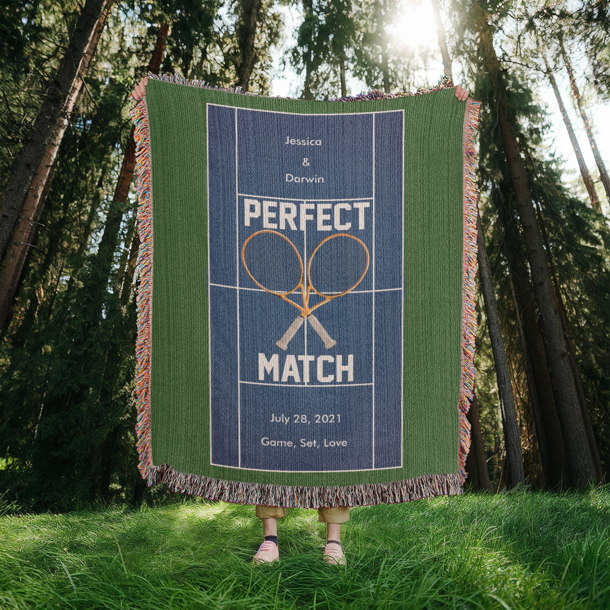 Personalized Tennis Woven Blanket Couples Tennis Gift Custom Throw