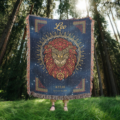 Personalized Leo Zodiac Woven Blanket Astrology Gift Custom Throw
