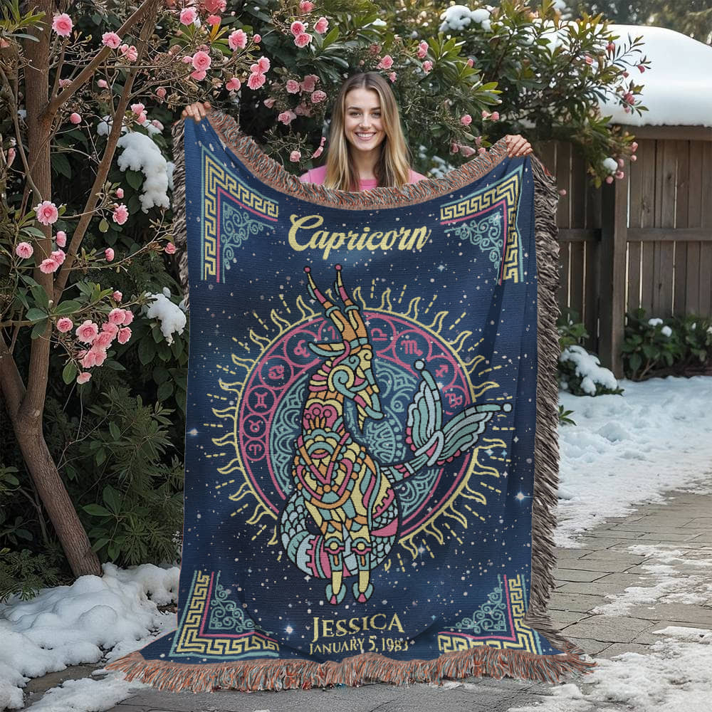Capricorn Zodiac Woven Blanket – Personalized Astrology Gift, Custom Fleece/Sherpa ThrowEre