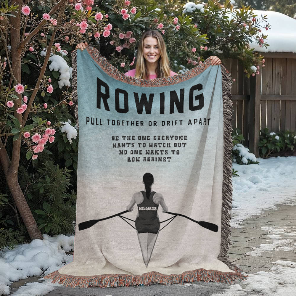 Personalized Womens Rowing Woven Blanket Custom Rower Gift Throw