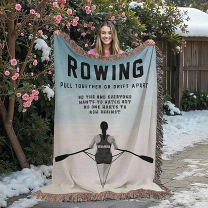 Personalized Womens Rowing Woven Blanket Custom Rower Gift Throw